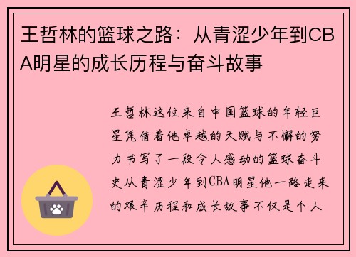 王哲林的篮球之路：从青涩少年到CBA明星的成长历程与奋斗故事