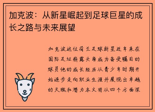 加克波：从新星崛起到足球巨星的成长之路与未来展望